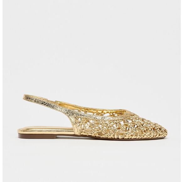 ZARA Metallic Ballet Flats NWT Gold Slingback Size 10 - Picture 11 of 15